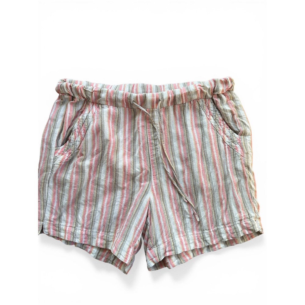 Briggs Striped Linen‎ Blend Shorts Women Medium Pink White Excellent Coastal